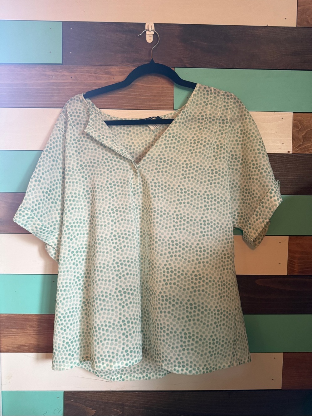 J. Crew Mint Dot-Print Short Sleeve Blouse